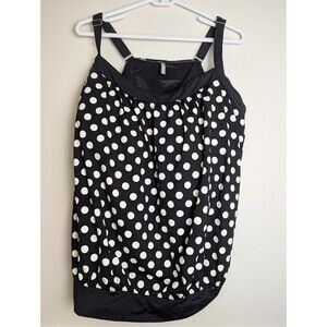 Lands End Tankini Swimwear Swimsuit Polka Dot 22W DDD Built in Bra Adjustable